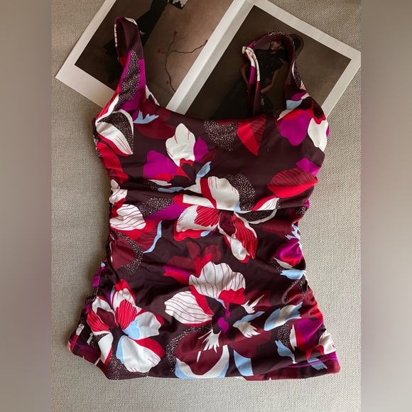 Athleta Square Neck Tankini In Hero Bloom Decadent Chocolate Top Size 34 D/DD - Picture 7 of 7